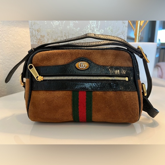 Gucci Brown Suede Vintage Mini Ophidia Crossbody Bag - Picture 1 of 9